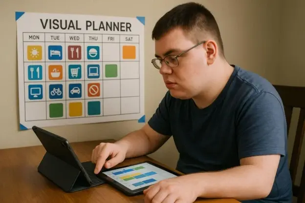 Man with autism on a tablet